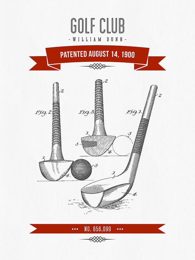 1900 Dunn Golf Club Patent Drawing - Retro Red Digital Art