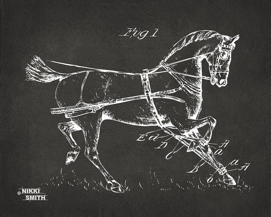 Horse Digital Art - 1900 Horse Hobble Patent Artwork - Gray by Nikki Marie Smith