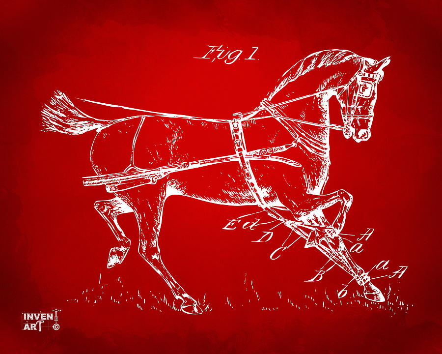 Horse Digital Art - 1900 Horse Hobble Patent Artwork Red by Nikki Marie Smith