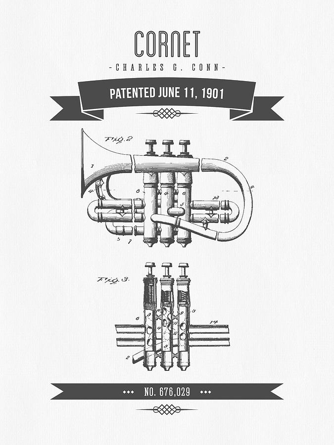 Music Digital Art - 1901 Cornet Patent Drawing by Aged Pixel