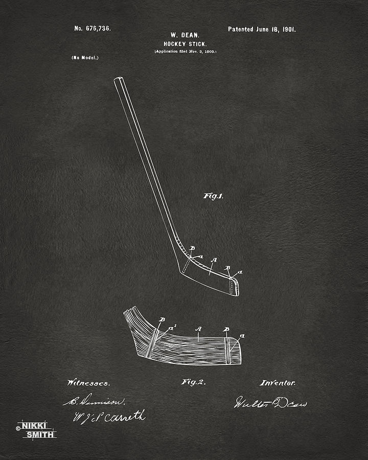 1901 Hockey Stick Patent Artwork - Gray Digital Art by Nikki Marie Smith