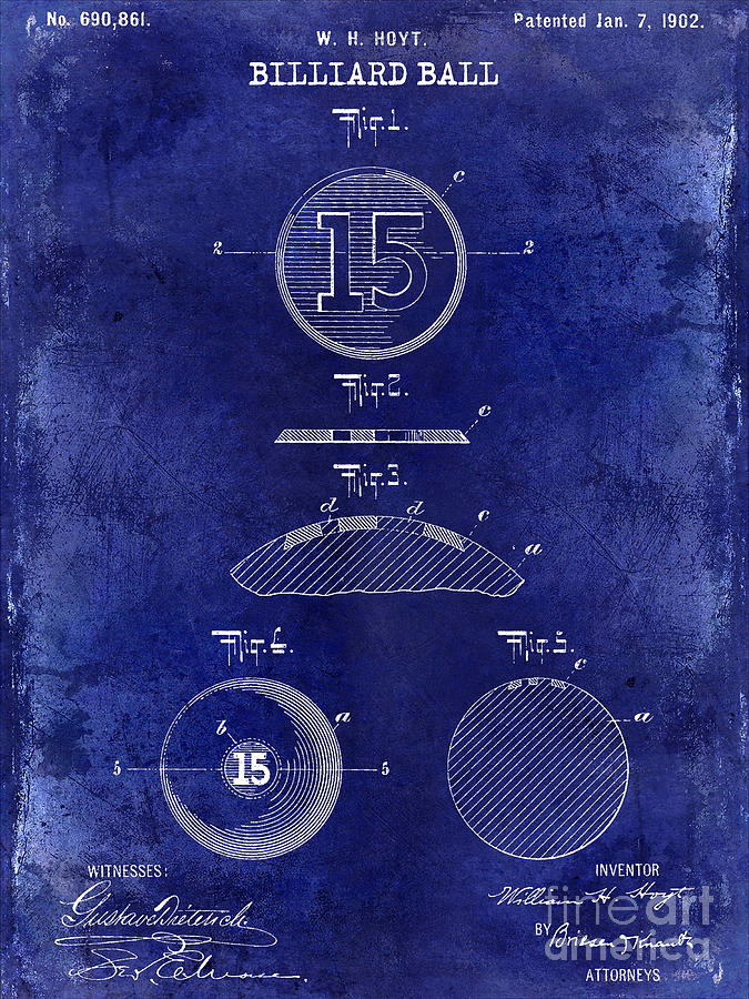 1909 Photograph - 1902 Billiard Ball Patent Drawing Blue by Jon Neidert