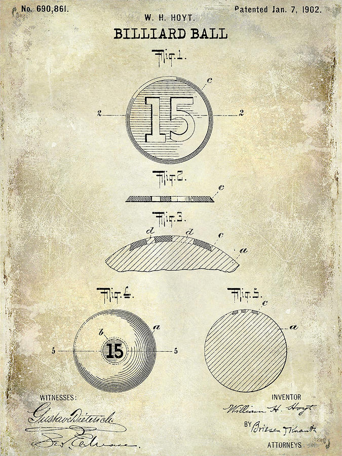 1909 Photograph - 1902 Billiard Ball Patent Drawing by Jon Neidert