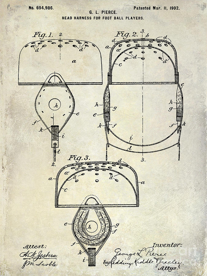 1902 Football Helmet Patent Drawing Photograph by Jon Neidert
