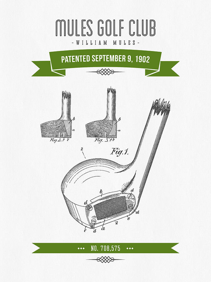 1902 Mules Golf Club Patent Drawing - Retro Green Digital Art