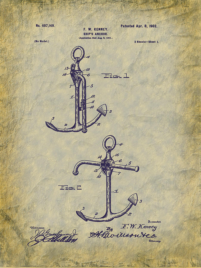 1902 Ships Anchor Patent Art Digital Art by Barry Jones