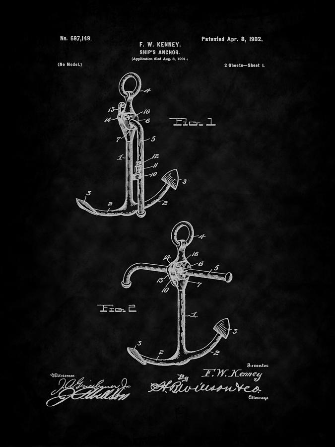 Vintage Digital Art - 1902 Ships Anchor Patent Art-BK by Barry Jones