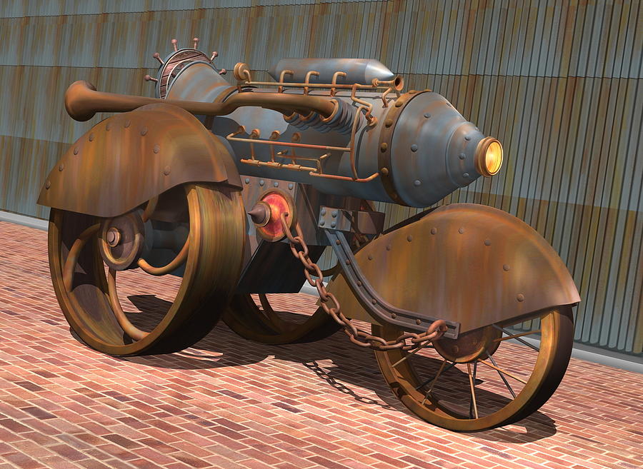 Transportation Digital Art - 1902 Steam Trike by Stuart Swartz