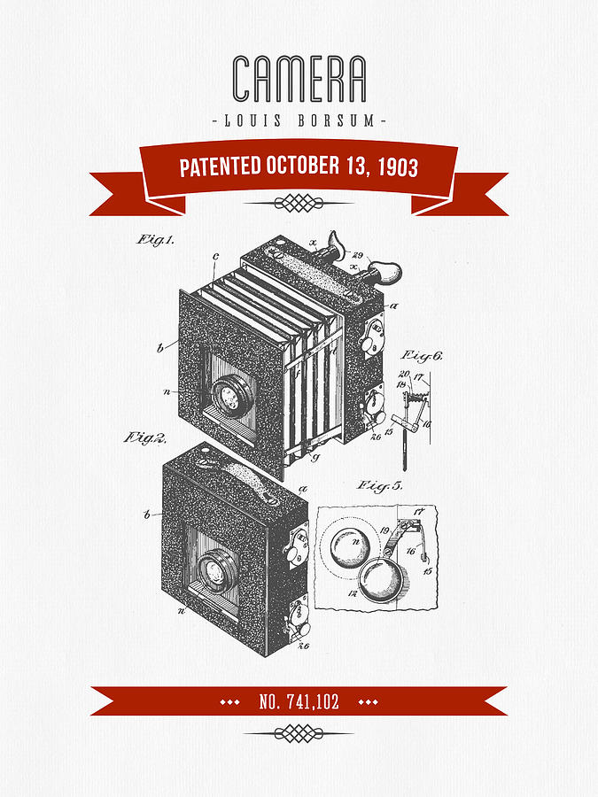 Vintage Digital Art - 1903 Camera Patent Drawing - Retro Red by Aged Pixel