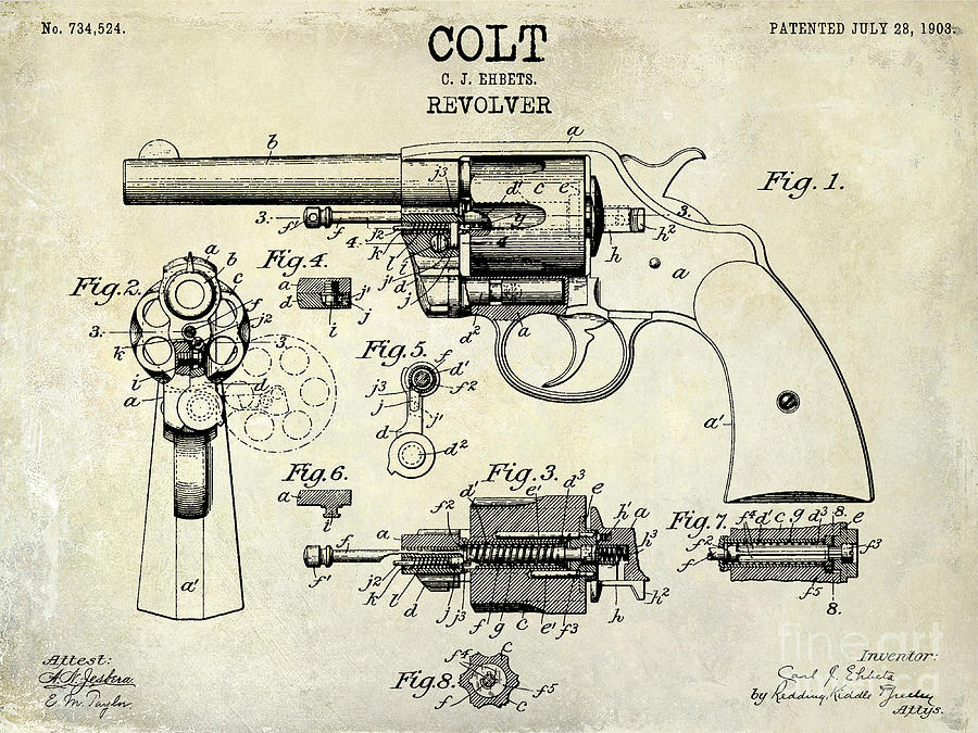 1903 Colt Revolver Patent Drawing Photograph by Jon Neidert