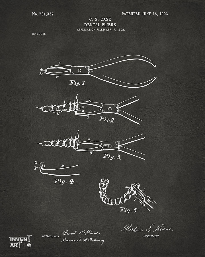 1903 Dental Pliers Patent Gray Digital Art by Nikki Marie Smith