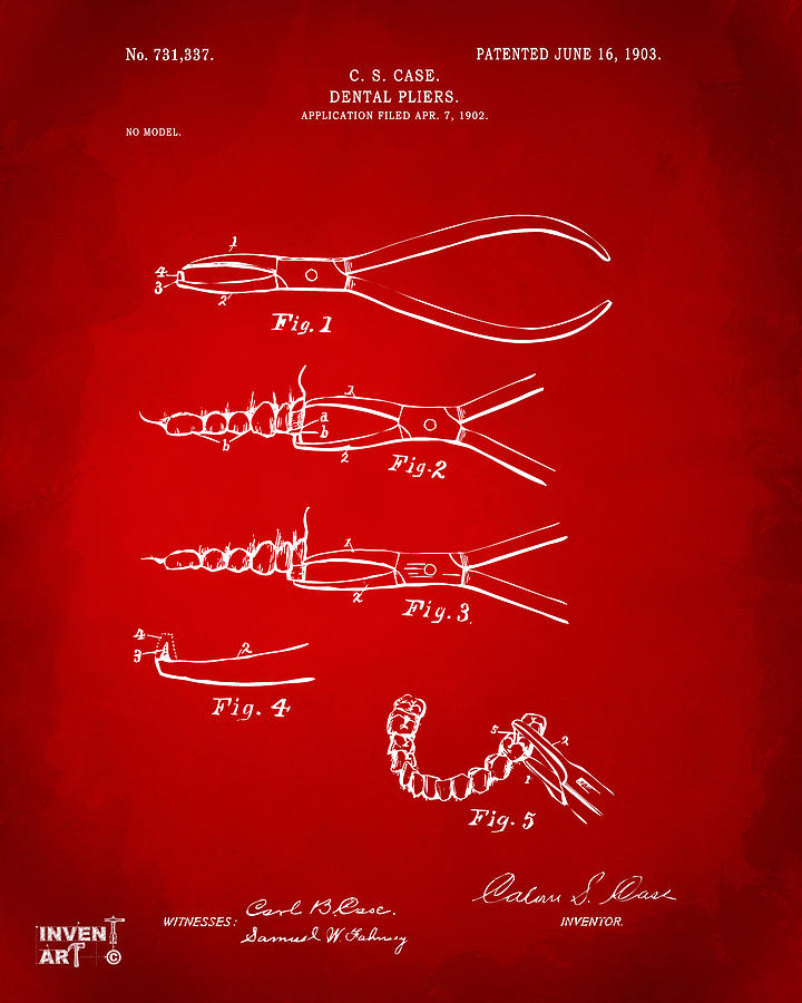 1903 Dental Pliers Patent Red Digital Art by Nikki Marie Smith