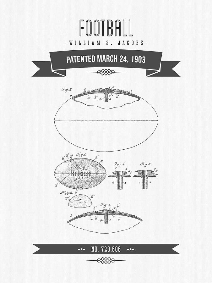 1903 Football Patent Drawing - Retro Gray Digital Art