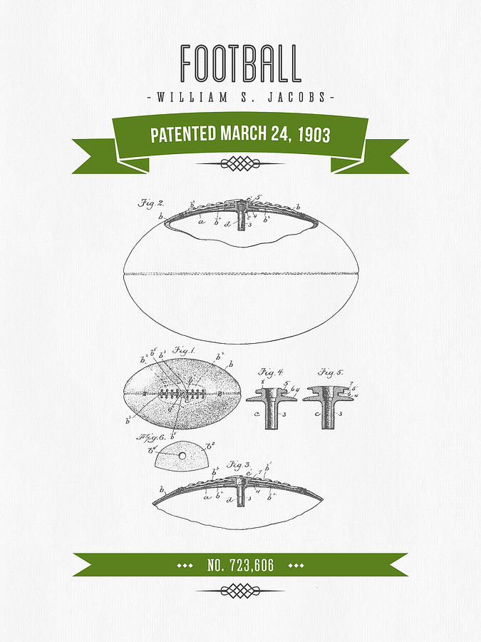 1903 Football Patent Drawing - Retro Green Digital Art