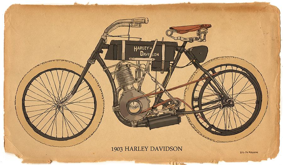 Transportation Painting - 1903 Harley Davidson by RG McMahon