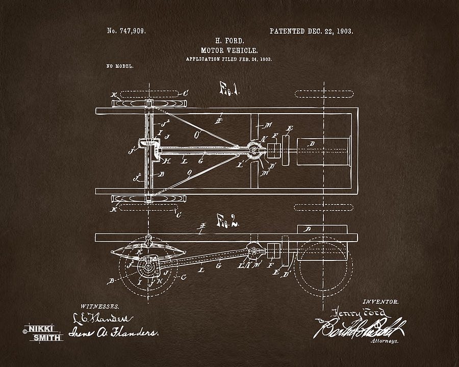 1903 Henry Ford Model T Patent Espresso Digital Art by Nikki Marie Smith