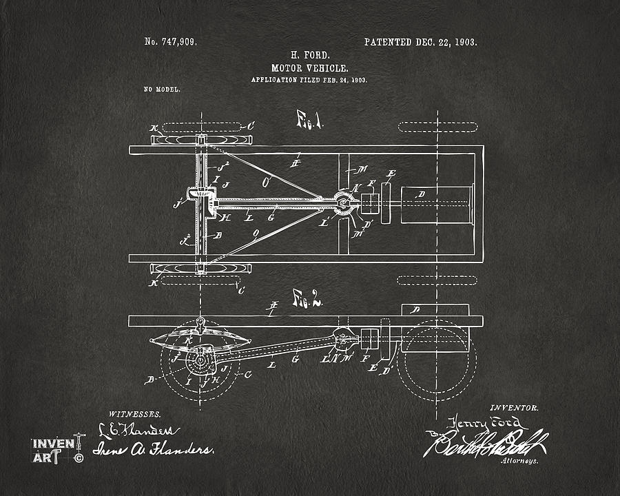 Vintage Digital Art - 1903 Henry Ford Model T Patent Gray by Nikki Marie Smith