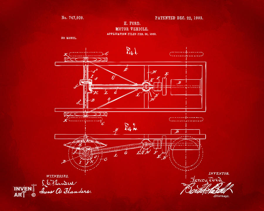 1903 Henry Ford Model T Patent Red Digital Art by Nikki Marie Smith