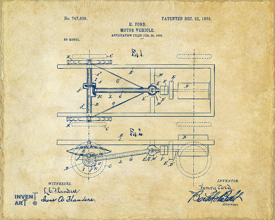 Vintage Digital Art - 1903 Henry Ford Model T Patent Vintage by Nikki Marie Smith