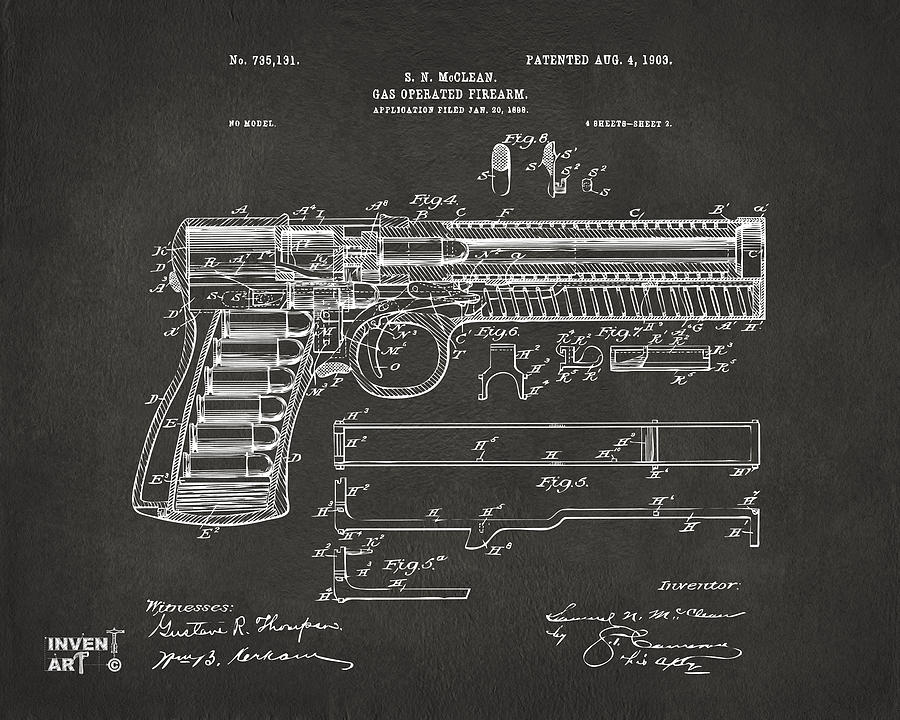 1903 McClean Pistol Patent Artwork - Gray Digital Art by Nikki Marie Smith