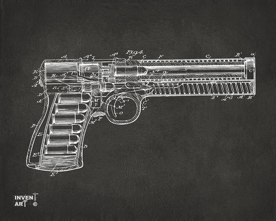 Vintage Digital Art - 1903 McClean Pistol Patent Minimal - Gray by Nikki Marie Smith