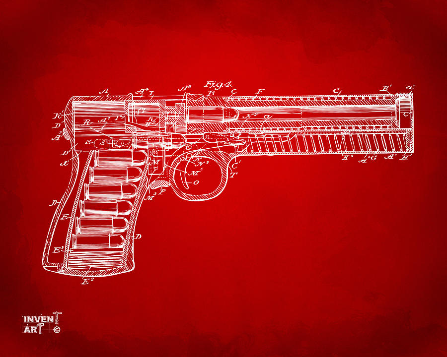 Vintage Digital Art - 1903 McClean Pistol Patent Minimal - Red by Nikki Marie Smith