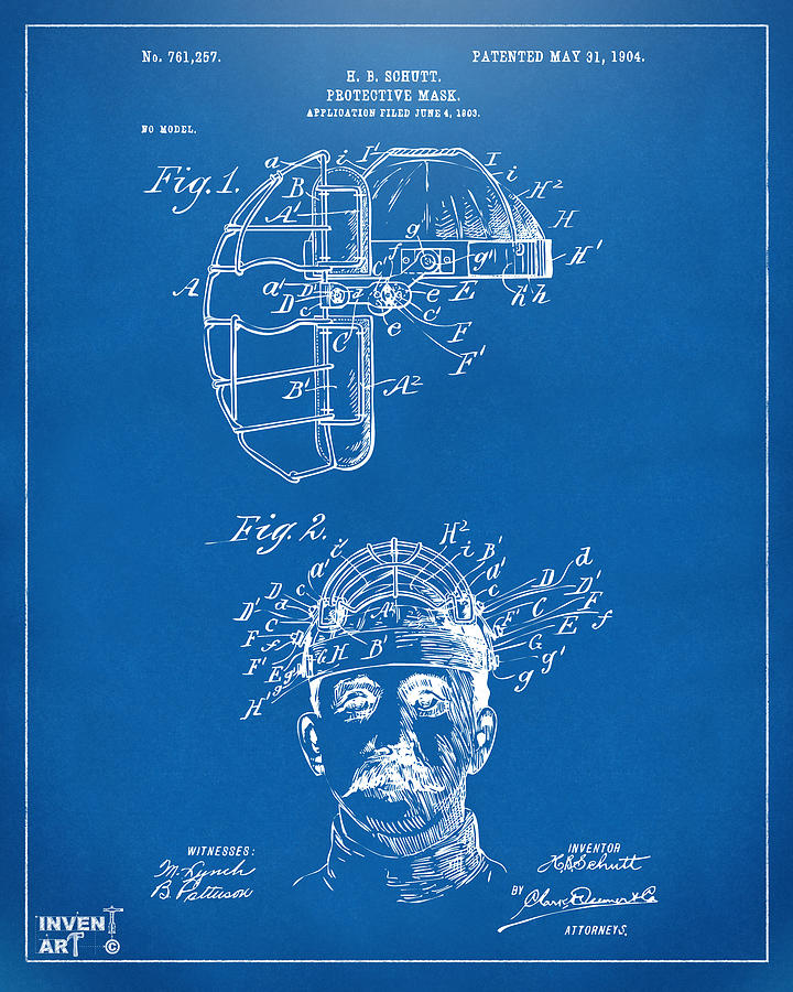1904 Baseball Catchers Mask Patent Artwork - Blueprint Digital Art by Nikki Marie Smith