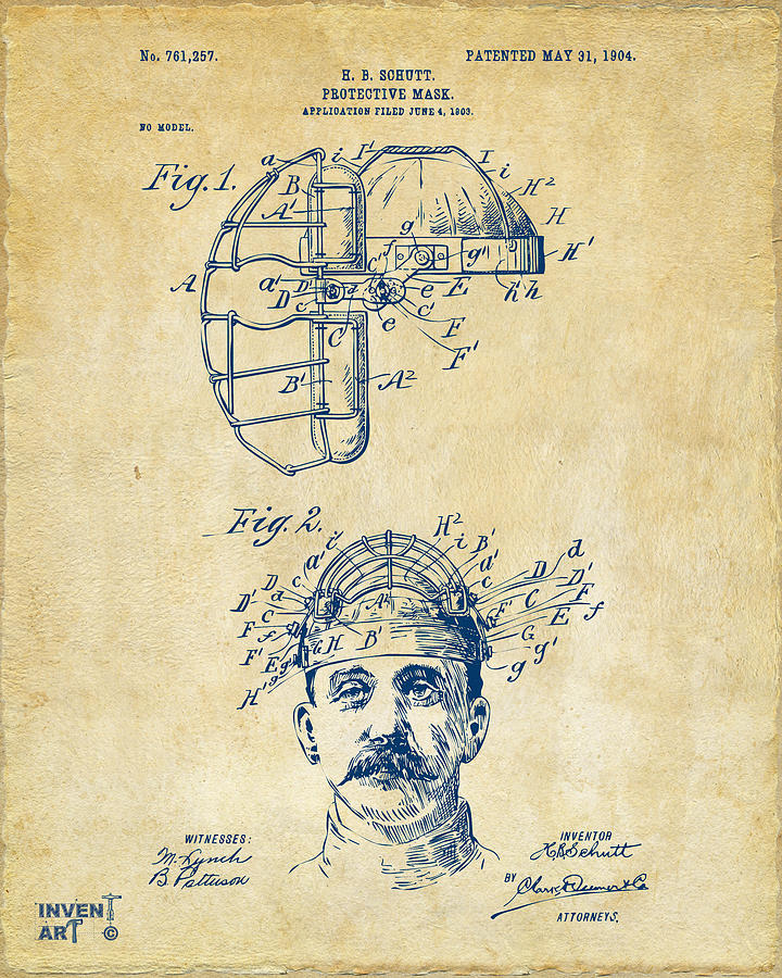 1904 Baseball Catchers Mask Patent Artwork - Vintage Digital Art by Nikki Marie Smith