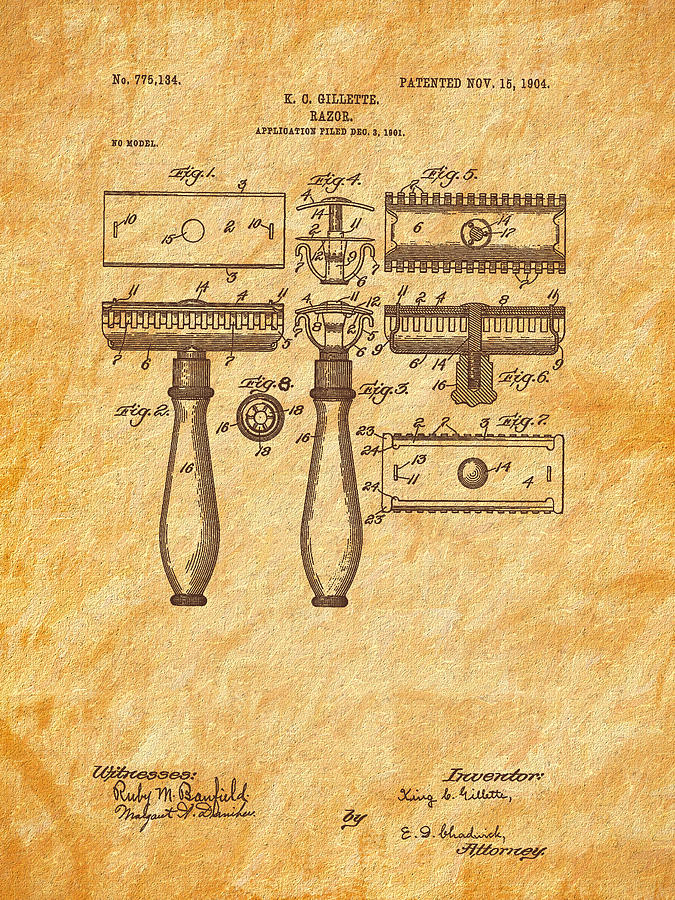 1904 Gillette Razor Patent Art Digital Art by Barry Jones