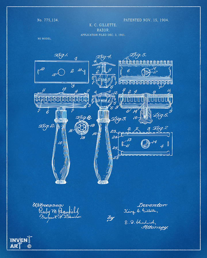 Tool Digital Art - 1904 Gillette Razor Patent Artwork Blueprint by Nikki Marie Smith