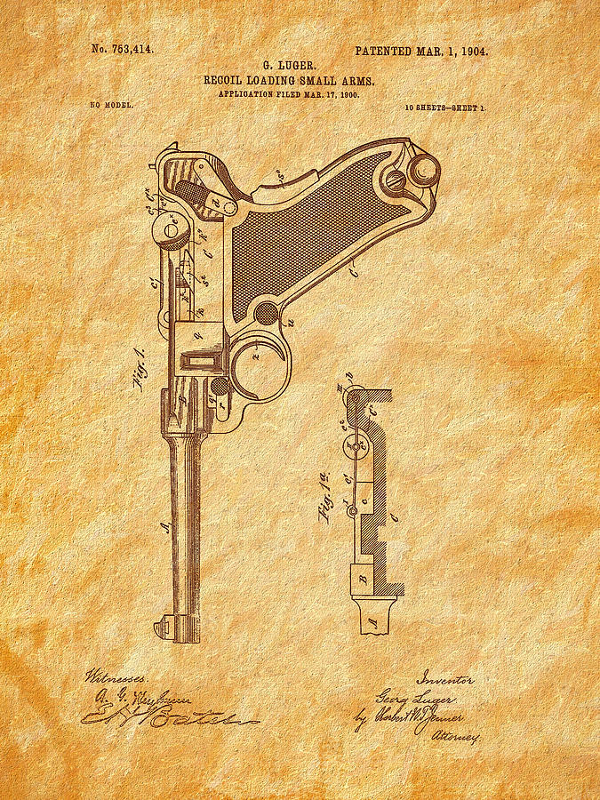 1904 Luger Patent Art-Textured Photograph by Barry Jones
