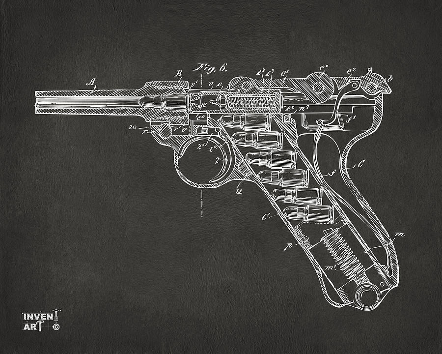 Vintage Digital Art - 1904 Luger Recoil Loading Small Arms Patent Minimal - Gray by Nikki Marie Smith