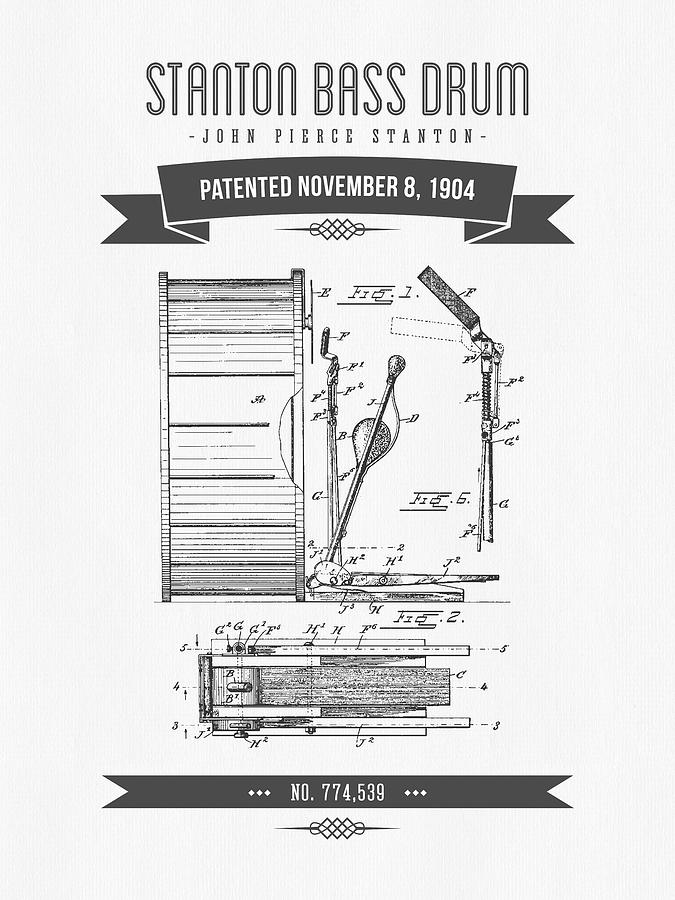 Music Digital Art - 1904 Stanton Bass Drum Patent Drawing by Aged Pixel