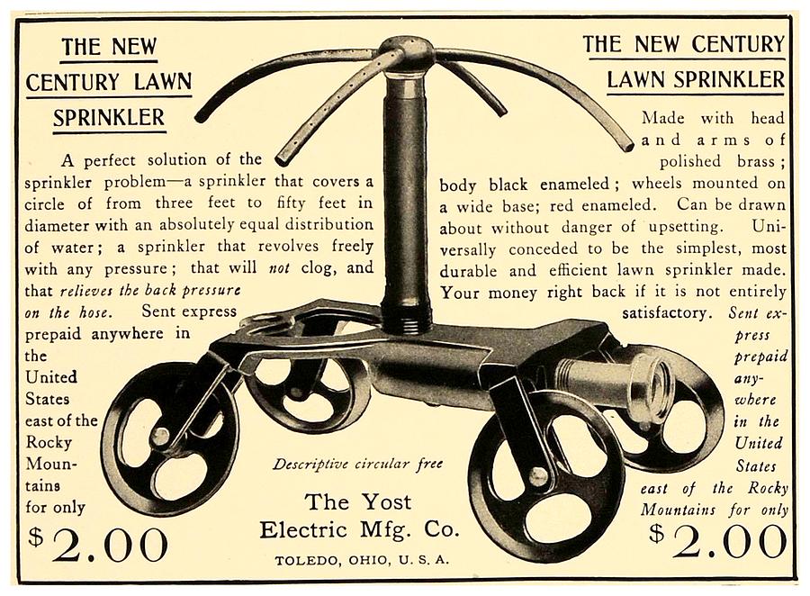 1905 - Yost Electric Manufacturing Company - Toldeo Ohio - Lawn Sprinkler Advertisement Digital Art by John Madison