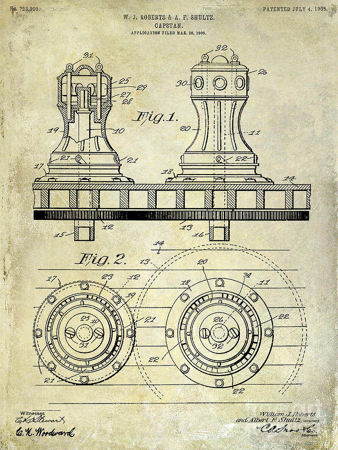 1905 Capstan Patent Drawing Photograph by Jon Neidert - Fine Art America