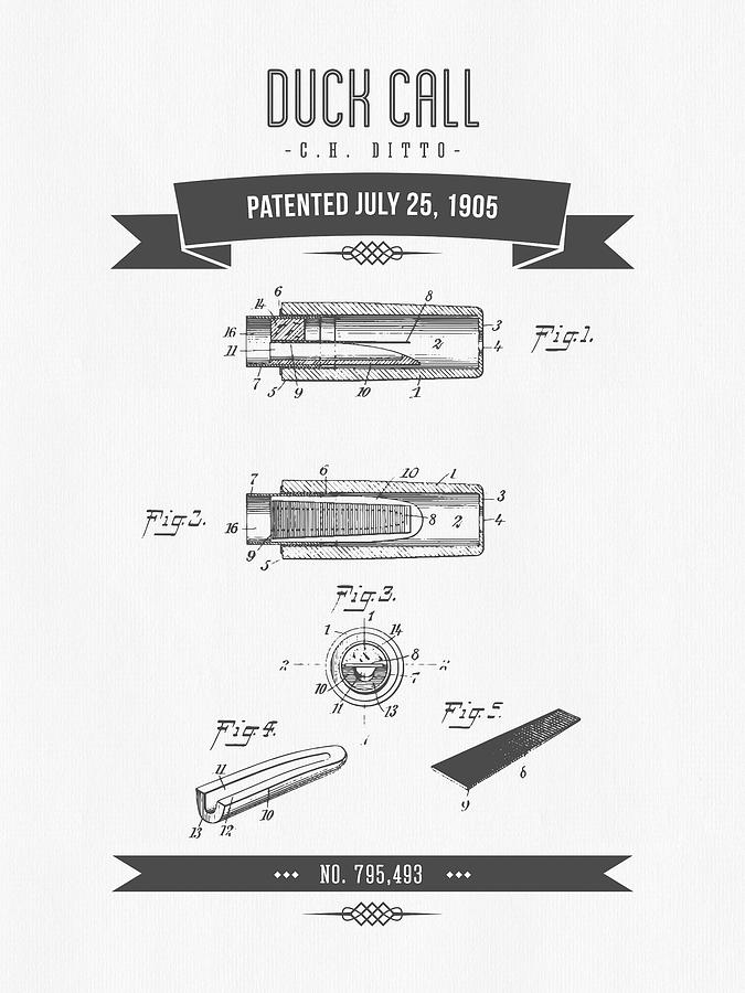 1905 Duck Call Instrument Patent Drawing Digital Art by Aged Pixel