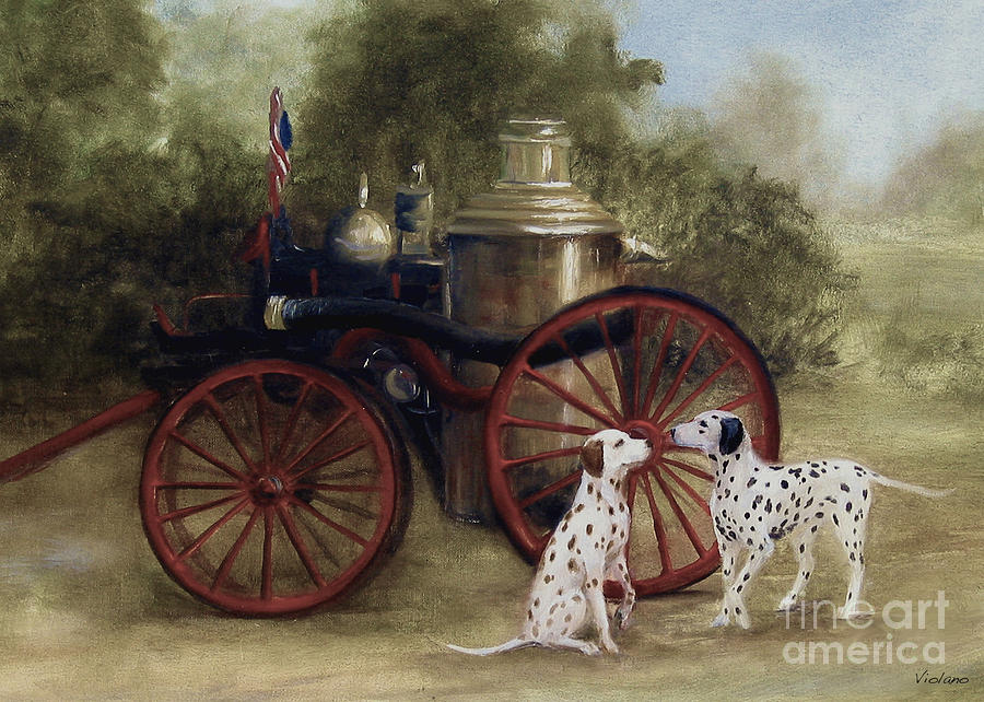 Fireman Painting - 1905 Firehouse Dogs by Stella Violano
