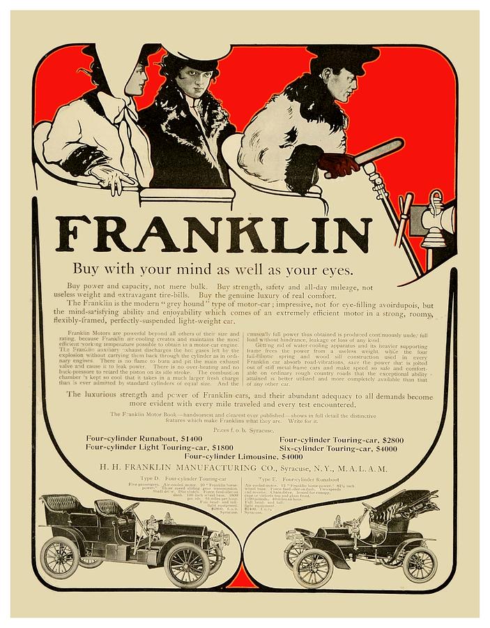 1906 - Franklin Automobile Advertisement - Color Digital Art by John Madison