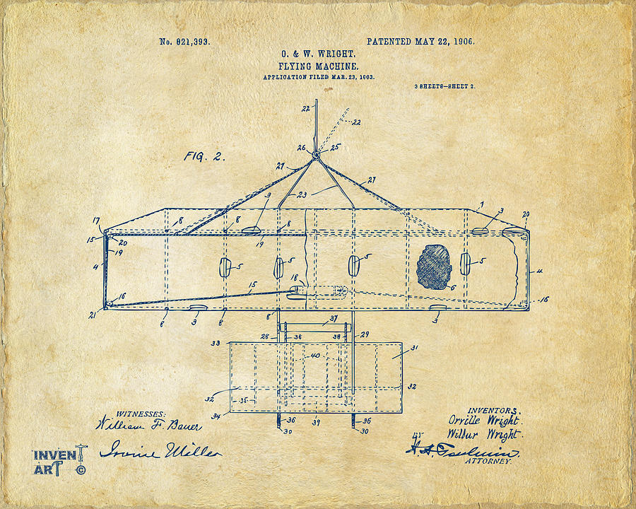1906 Wright Brothers Airplane Patent Vintage Digital Art by Nikki Marie Smith