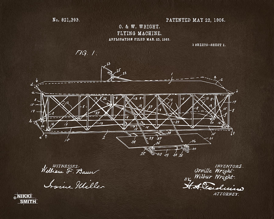 Vintage Digital Art - 1906 Wright Brothers Flying Machine Patent Espresso by Nikki Marie Smith