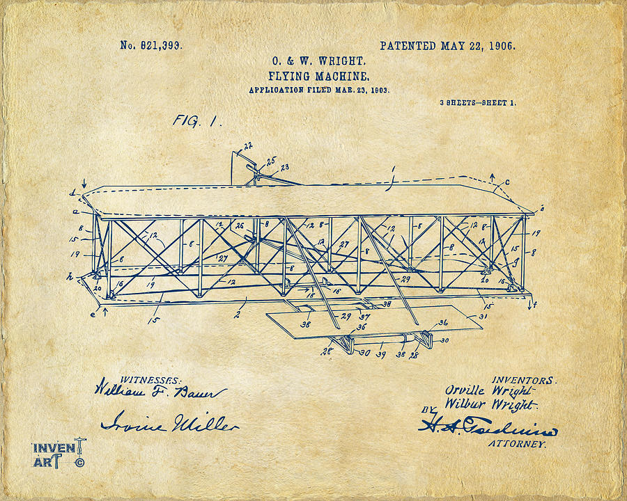 1906 Wright Brothers Flying Machine Patent Vintage Digital Art by Nikki Marie Smith