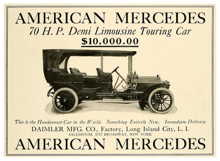Car Digital Art - 1907 - Daimler Manufacturing Company - American Mercedes Demi Limousine Automobile Advertisement by John Madison