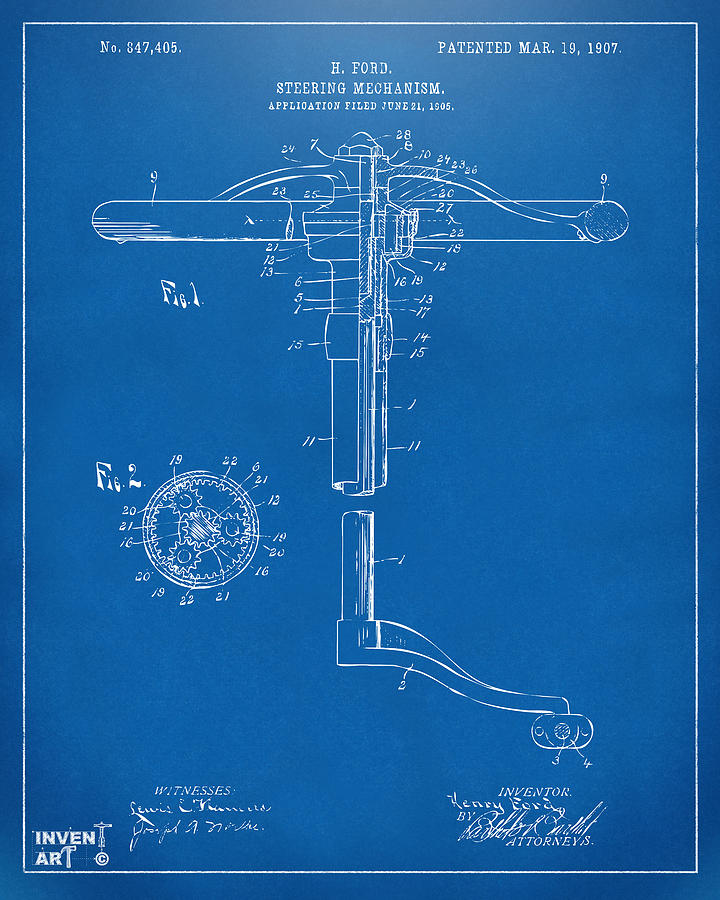1907 Henry Ford Steering Wheel Patent Blueprint Digital Art by Nikki Marie Smith