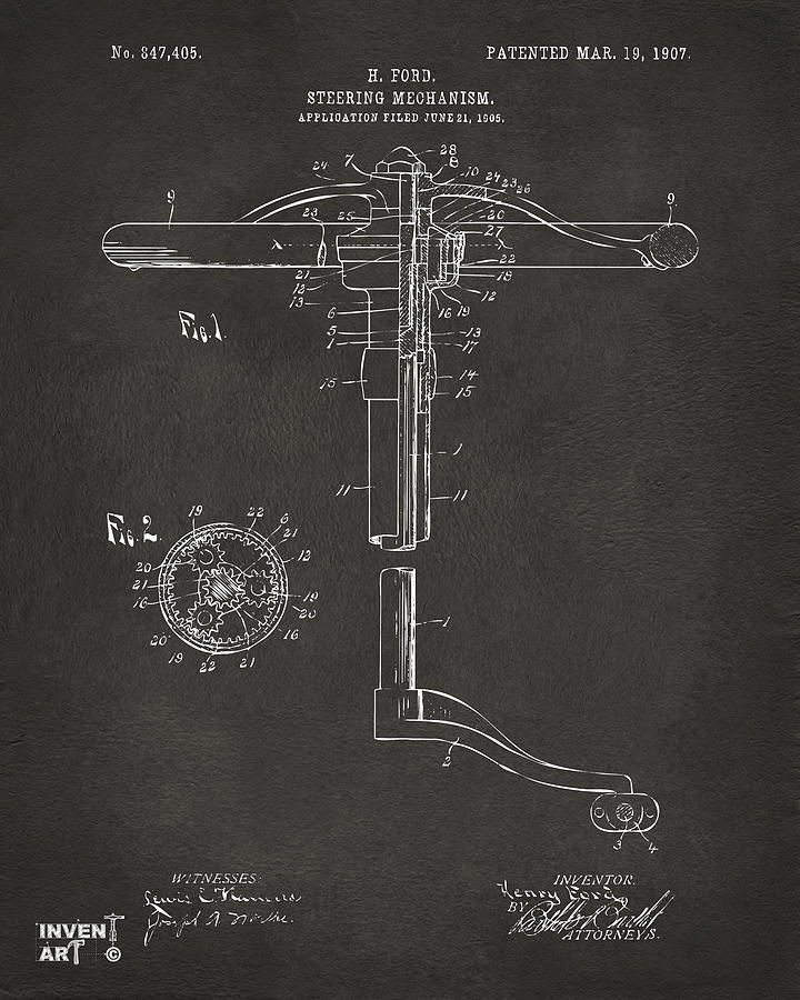 1907 Henry Ford Steering Wheel Patent Gray Digital Art by Nikki Marie Smith