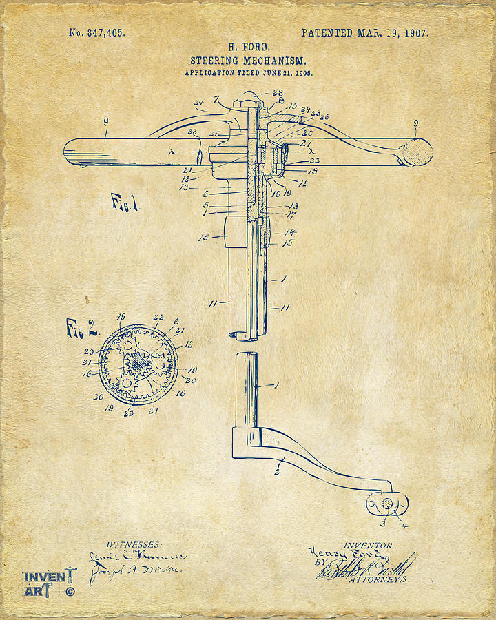 1907 Henry Ford Steering Wheel Patent Vintage Digital Art by Nikki Marie Smith