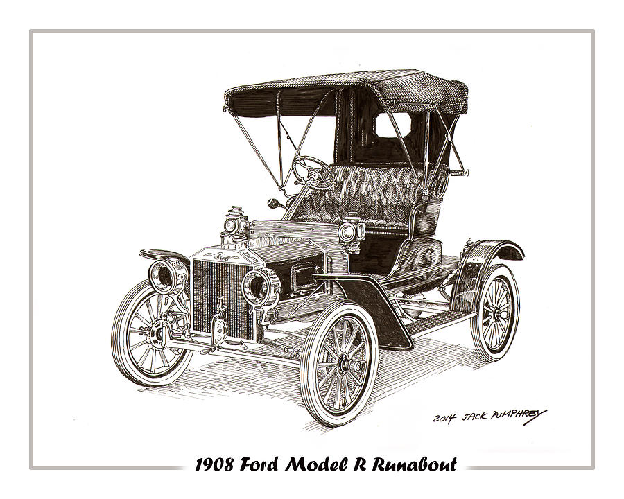 1908 Ford Model R Runabout Drawing by Jack Pumphrey