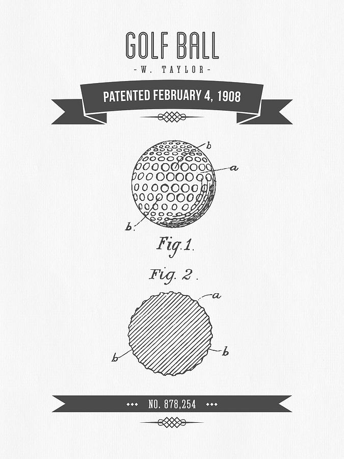 Golf Digital Art - 1908 Taylor Golf Ball Patent Drawing - Retro Gray by Aged Pixel