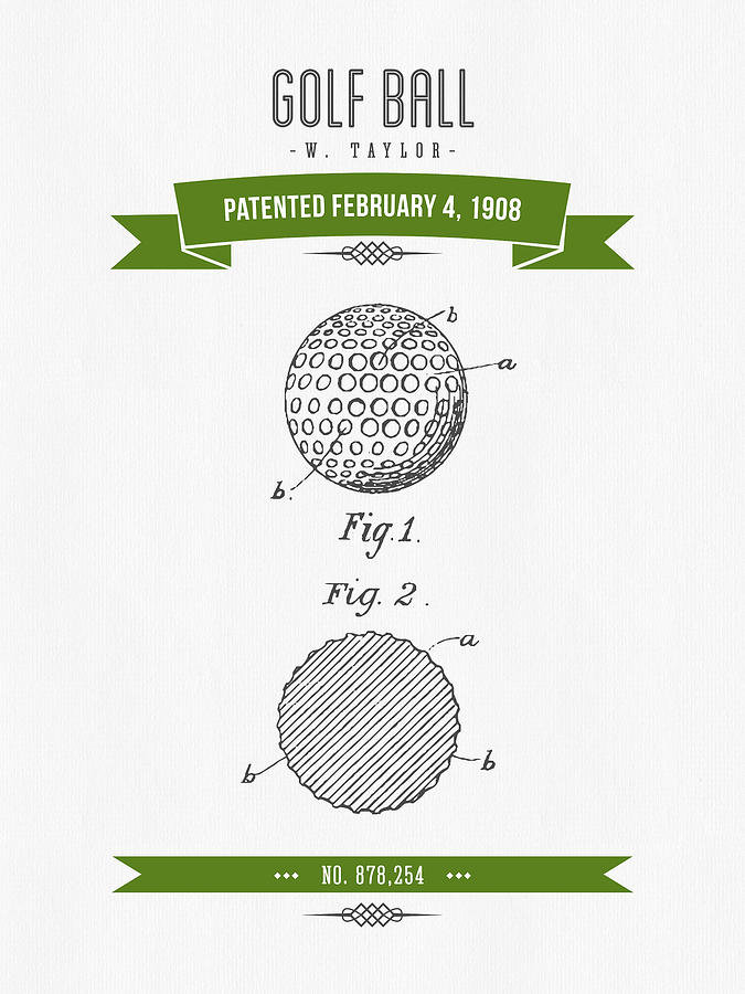 1908 Taylor Golf Ball Patent Drawing - Retro Green Digital Art