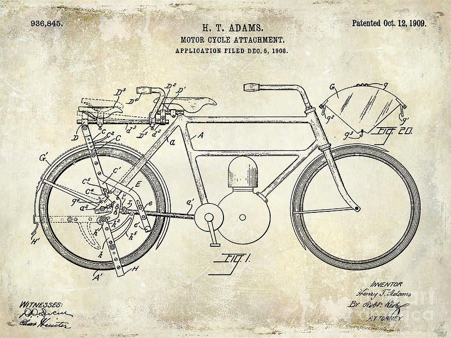 1909 Motorcycle Patent Drawing 2 Photograph by Jon Neidert