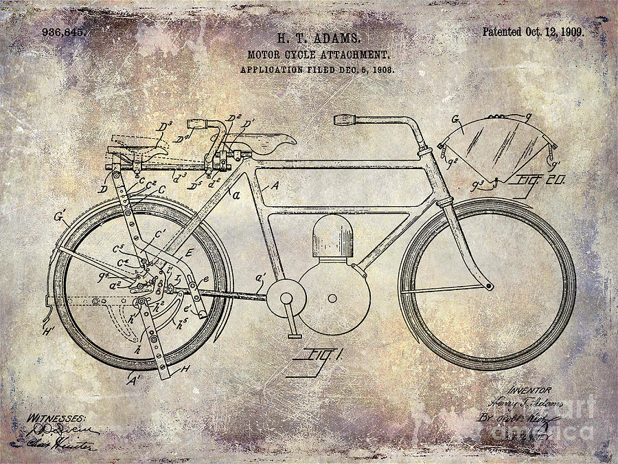 1909 Motorcycle Patent Drawing  Photograph by Jon Neidert